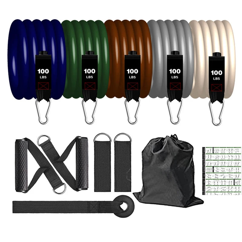 500LBS Fitness Bands Latex Pull Rope Pilates Bar Kit Resistance Bands Set Bodybuilding Elastic Bands Workout Bar Gym Equipment