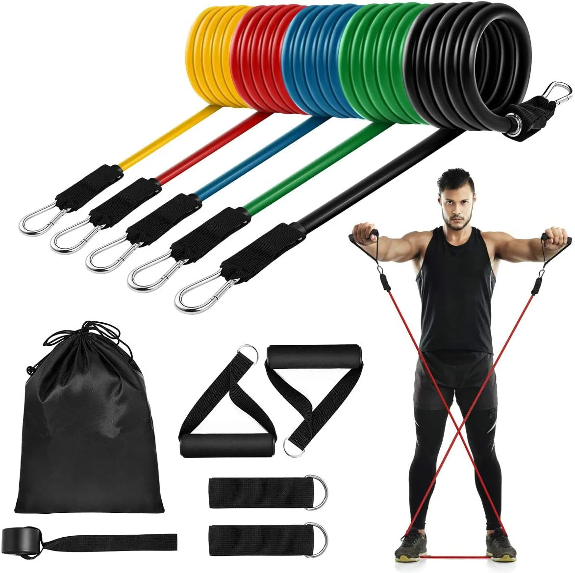 Pilates Bar Kit with Resistance Bands 3-Section Pilates Bar with Stackable Bands Workout Equipment for Legs Hip Waist and Arm